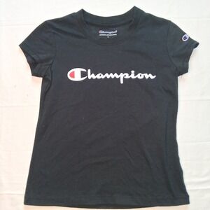 Champion Kids Black T-Shirt Short Sleeve Graphic Logo Authentic Athleticwear